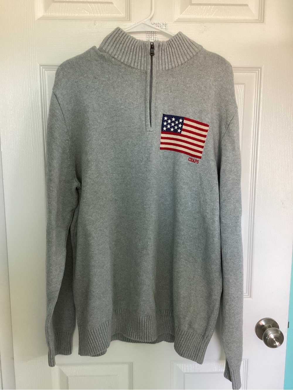Gray Half-Zip Sweater with Flag Embroidery